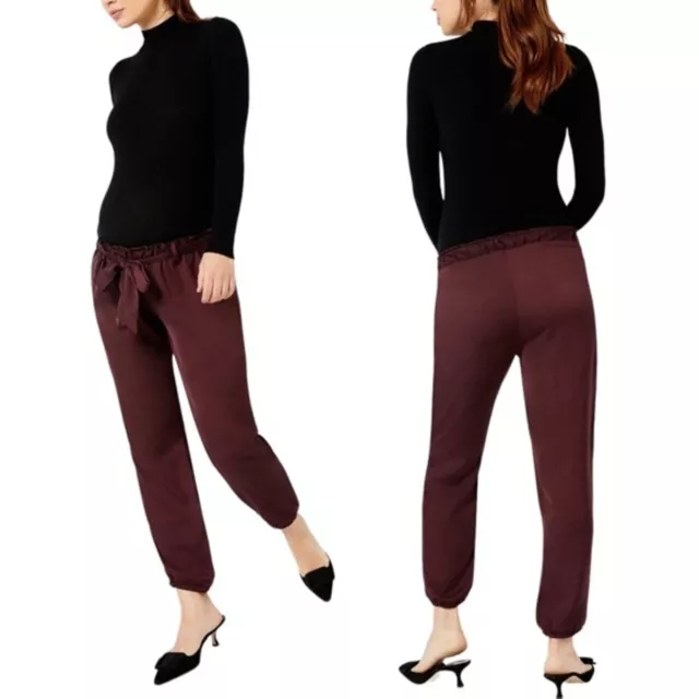 NWT A Pea In The Pod Underbelly Satin Jogger Pants Burgundy Women’s Size Large