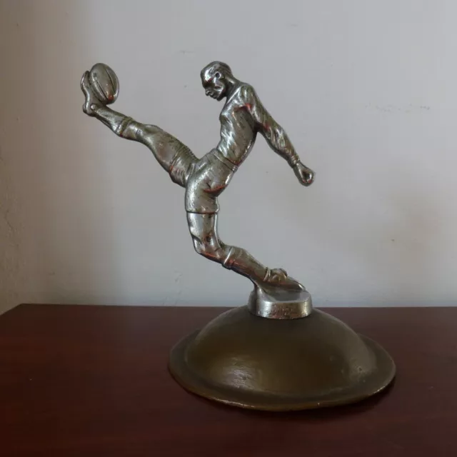 Ancien Mascotte Automobile Bronze Argenté Jactel  Rugby Art Déco Old Car Mascot