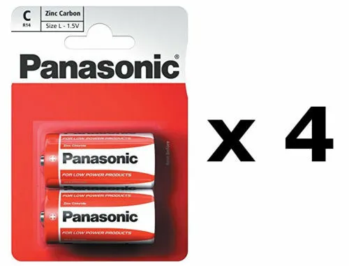 4x PANASONIC C Size Batteries 2 Pack - R14 2BP (8 Pieces)