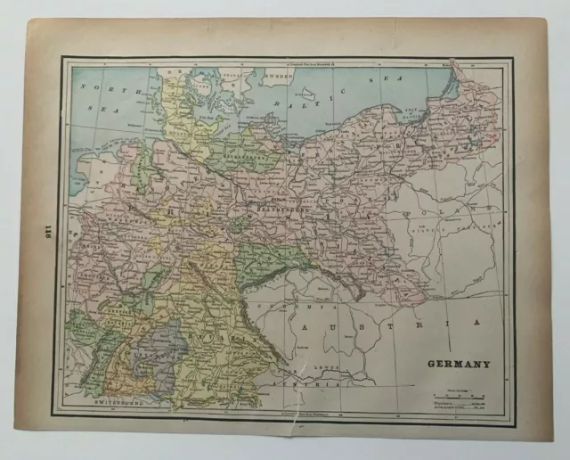 1893 Map of Germany Gaskell's Family & Business Atlas antique Switzerland Europe