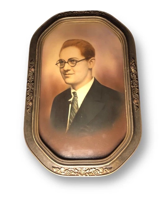Vintage 1920s Nerdy Man GLASSES Oval Frame Convex BUBBLE GLASS Portrait PHOTO
