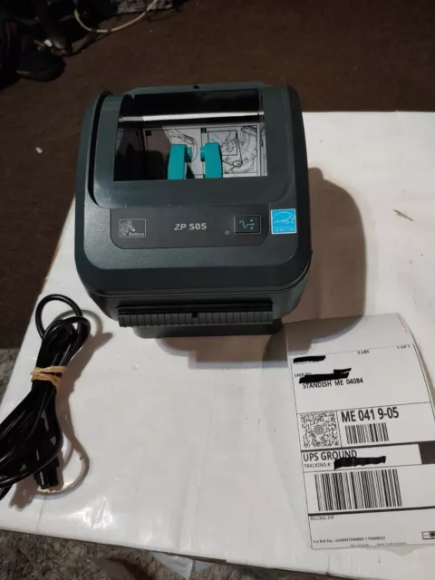 Zebra ZP505 THERMAL LABEL PRINTER with  power cord MISSING  COVER ..TESTED WORKS