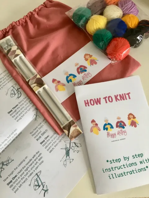 BEGINNERS KNITTING KIT Learn to Knit Complete Instructions Patterns Needles  YARN