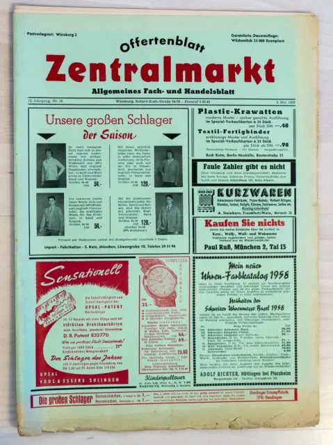 Offertenblatt Zentralmarkt 3 Mai 1958 Fach und Handelsblatt 12 Jahrgang Nr.18