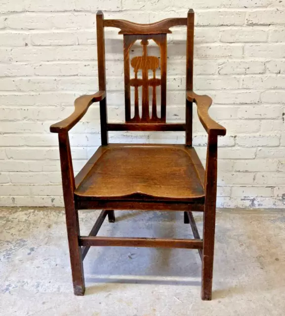 Antique Arts & Crafts Oak Armchair Office Desk Chair (Can Deliver)