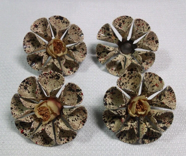 Vintage Drapery Curtain Push Pin Tiebacks Enamel Metal Flowers