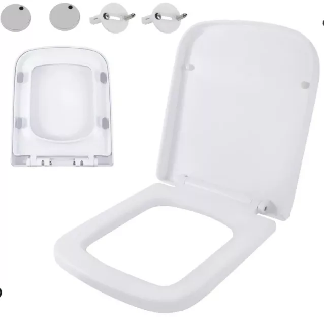 Toilet seat with Soft Close - Square Shape Toilet seat with Quick Release -...