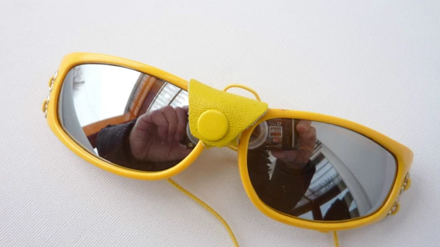 Coole Sonnenbrille mit Leder Seitenschutz Fliegerbrille gelb streampunk Gr. S