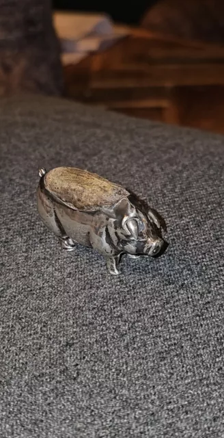 Antique Large Silver Pig Pin Cushion, 1904 Levi & Salaman (20.1g)