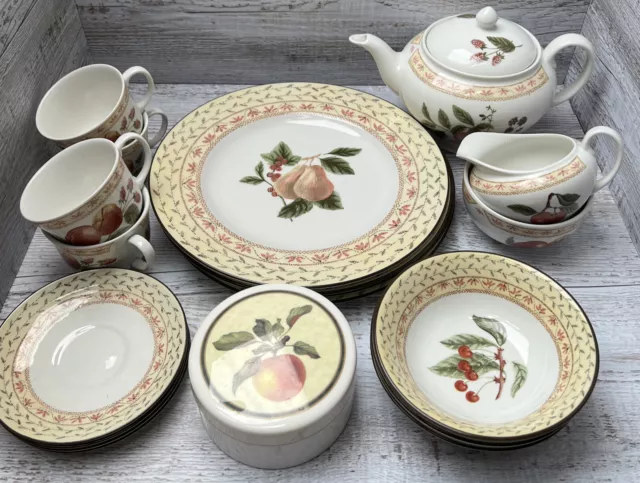 Johnson Brothers FRUIT SAMPLER Peach Dinner Set, Cups Saucers Plates, Bowls