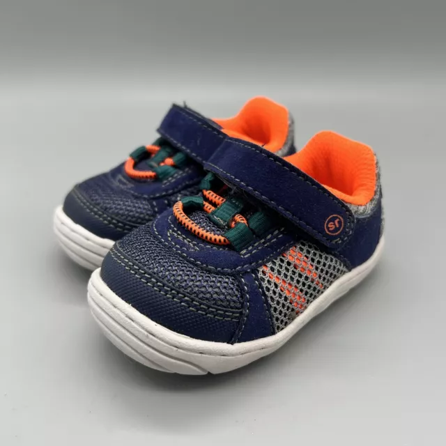 Stride Rite Barkley Infant baby boy Size 3 Sneaker Navy Blue Orange Tennis Shoe