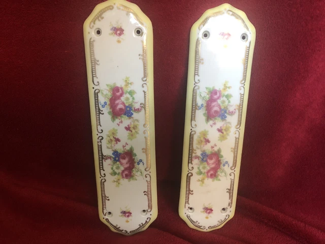 Vintage Ceramic  Floral Door Push / Finger Plate Billers Tipton