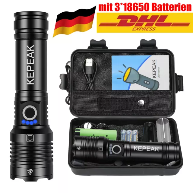 Extrem Hell 100000 Lumen Taschenlampe Taktische Taschenlampen mit Aufladbar AKKU