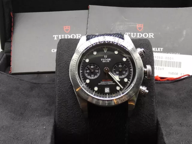 Tudor Ref 79350 Steel Auto 41mm Black Dial Black Bay Chrono on Nato Strap w Box