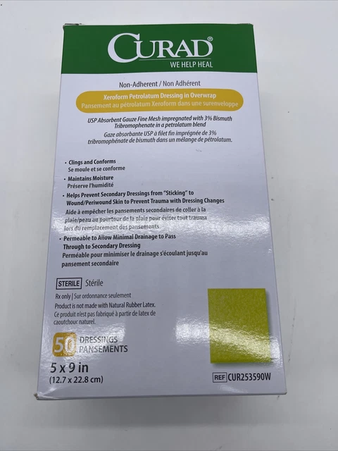 Aderezo de gasa CURAD Xeroform, estéril, 5"" x 9"" - CUR253590W - caja de 50