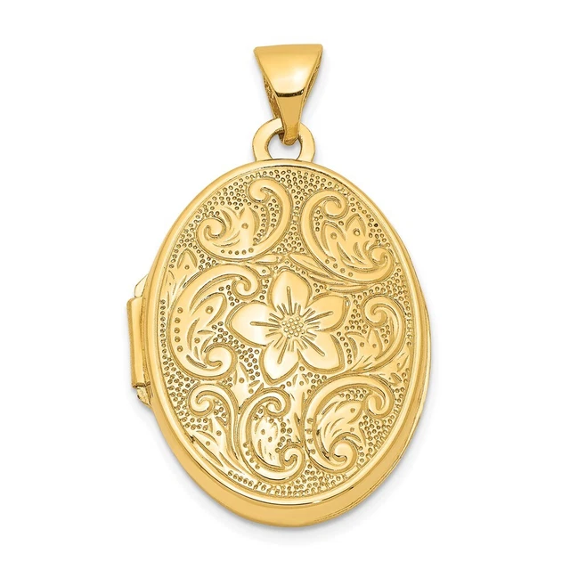 14k Yellow Gold Scrolled Floral Locket Pendant for Women 1.35g