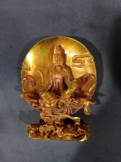 Chinese Brass copper gilt handmade Moon Guanyin exquisite statue