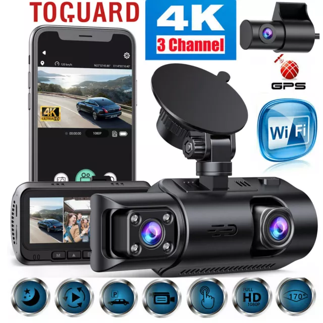 TOGUARD 3 Kanal Dual Dash Cam Kamera Mit 4K 1080P GPS WIFI INachtsicht Parkmodus