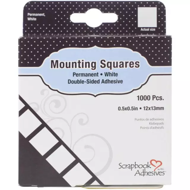 3L Scrapbook Adhesives Mounting Squares 1000/Pkg - Permanent, White, 0.5" x 0.5"