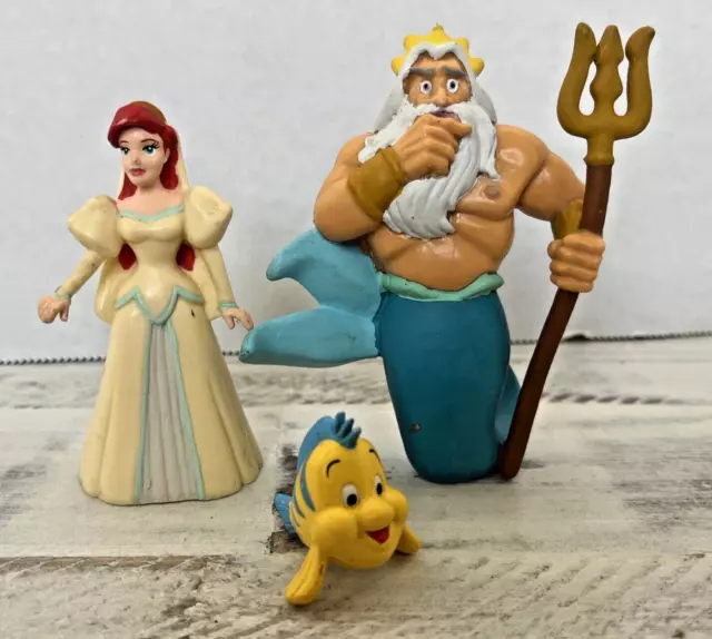 Disney Little Mermaid Ariel White Wedding Dress PVC King  Cake Toppers Lot of 3