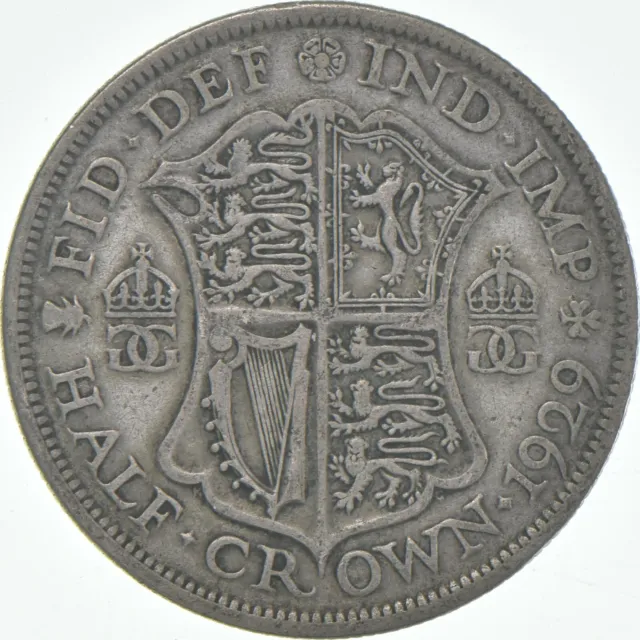 SILVER - WORLD Coin - 1929 Great Britain 1/2 Crown - World Silver Coin *988