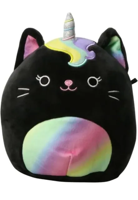 Squishmallows Caylee Unicorn Kitty Cat Plush  Caticorn Rainbow Black  7.5 Inch