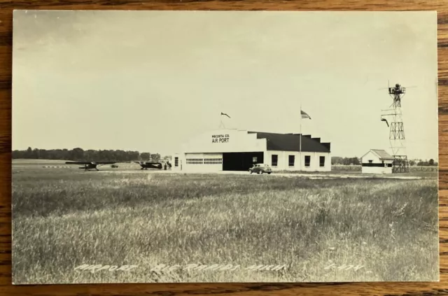 BIG RAPIDS, MI: Mecosta County Airport, Hangar, Beacon Tower, Planes, 1940s RPPC
