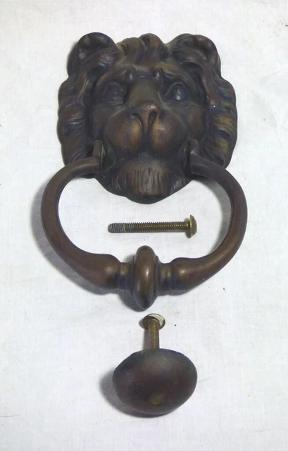 VTG Salvaged Heavy Cast Brass/Bronze LION HEAD "Peerage" Door Knocker England