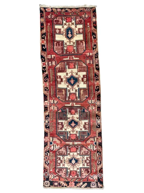 Vintage Kazak Runner, Hand Made Hallway Old Caucasian Rug Carpet 9'10" X 3'3"