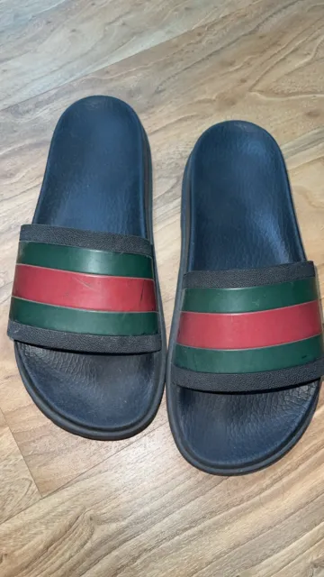 Gucci Web Men's Rubber Slide Sandal - Black Rubber, US 7 (cracking)