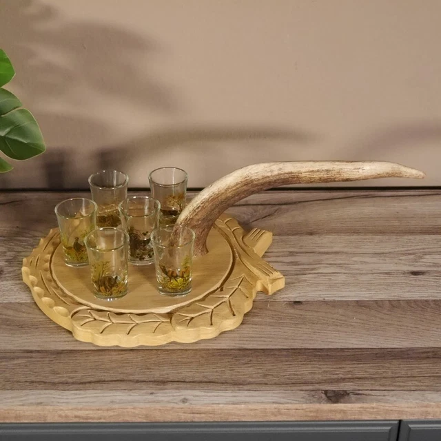 Aguardiente Proveedor Tallado Schnapsbrett H13 CM Ciervo Barra Cornamenta Manija