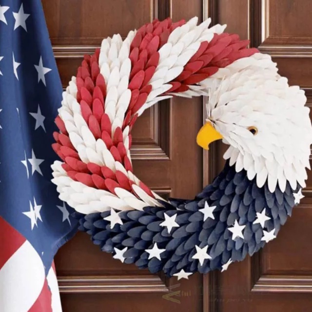 USA Flag Eagle Wreath for Front Door - Patriotic 4th of July Decoration-FI