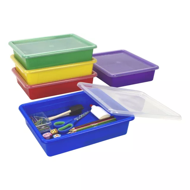 Storex Letter Size Flat Storage Tray - Organizer Bin With Non-Snap Lid For Class