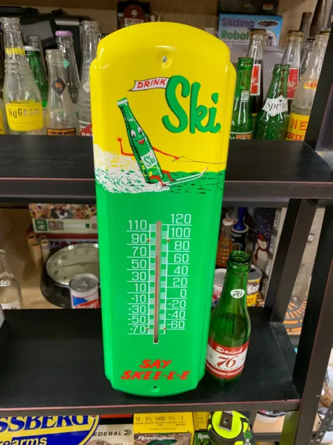 "SKI SODA" METAL ADVERTISING THERMOMETER, (17"x 5") NEW IN BOX, VERY NICE