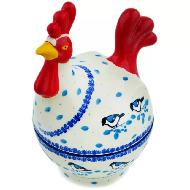 Polish Pottery Hen Shaped Jar 8" Ceramika Artystyczna Winter Sparrow