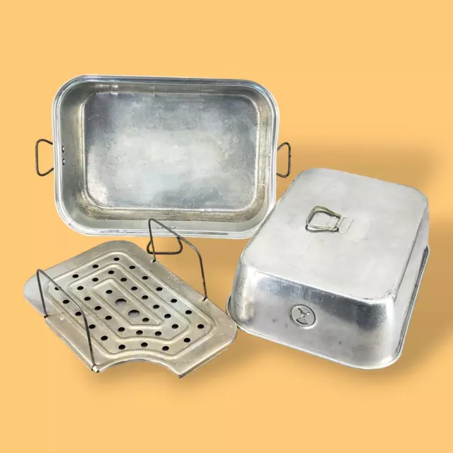 Vintage WEAR-EVER Aluminum Turkey Meat Roaster Vented Roasting Pan 3-pc No. 2626