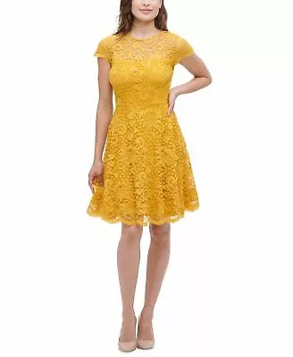 Kensie Womens Floral-Lace Fit & Flare Dress Golden Size 6