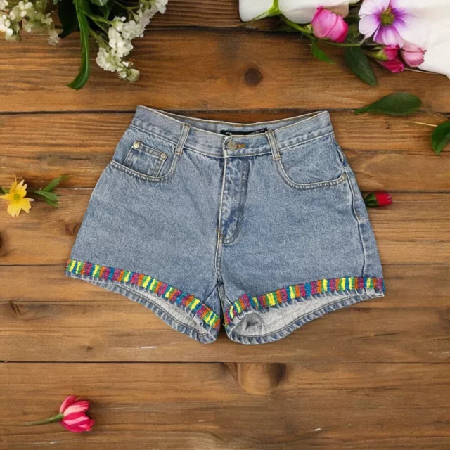 Denim High Waisted Shorts Vintage Y2K Bohemian Hippie Festival Beach Western XS