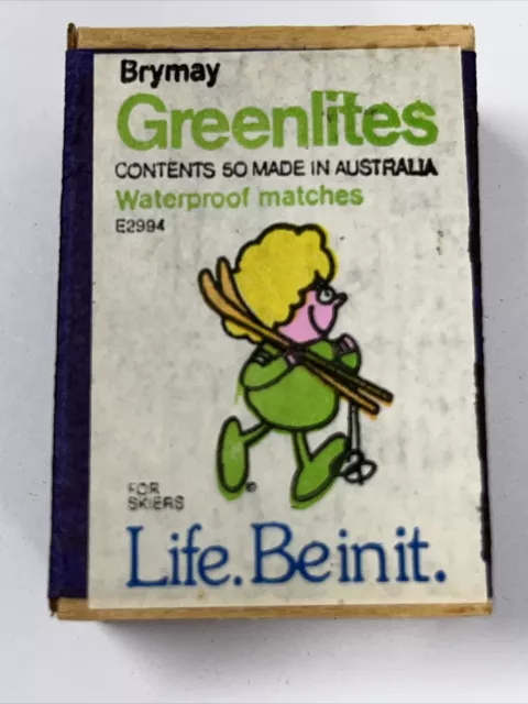 Brymay Greenlites Waterproof Match "Life. Be in it" For Skiers Plywood Matchbox