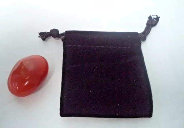 Large Carnelian Tumbled Stone, 1" + Velvet Bag (Crystal Healing Gemstone Reiki)