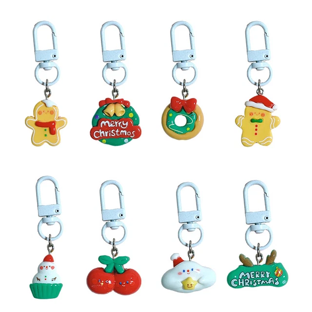 Christmas Key Chain Gingerbread Man Snowman Cherry Pendant Key Ring Bag Deco LEI