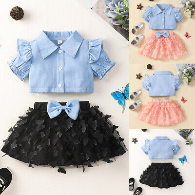 Toddler Infant Baby Girls Short Sleeve Shirt Dress Skirt Outfit Set Clothes