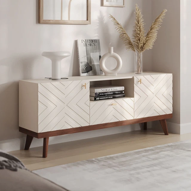 Living Skog Alba Beige TV Stand Console with Drawer Fits