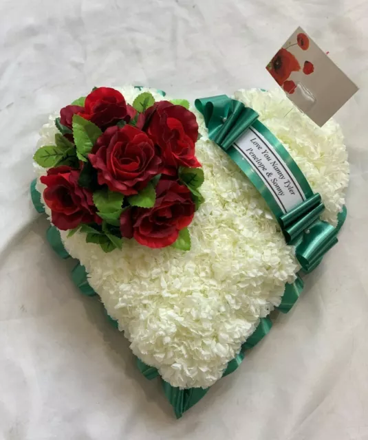 Artificial Silk Funeral Flower Heart Tribute Wreath Rose Memorial Mum Dad Nan