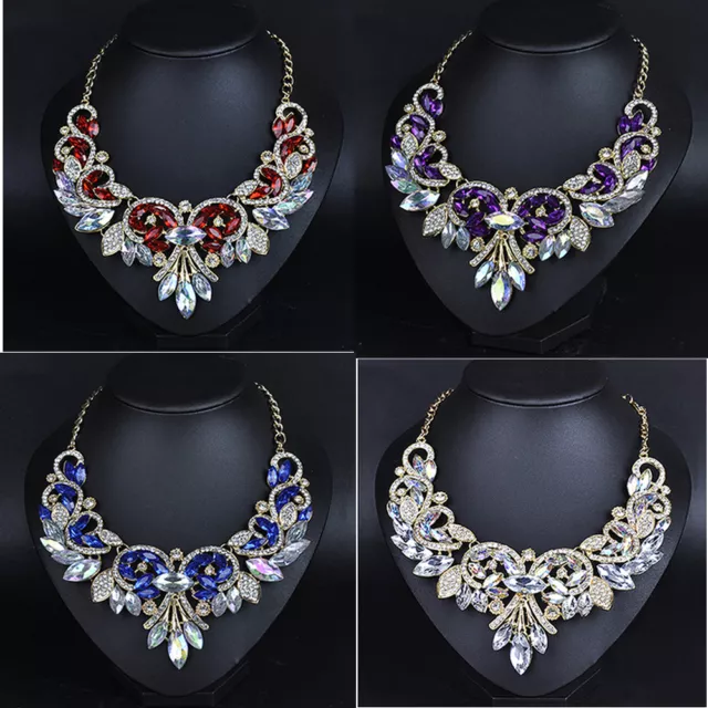 Fashion Charm Jewelry Crystal Chunky Statement Bib Pendant Chain Choker Necklace