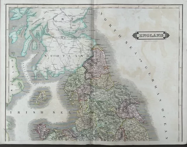 1828 North England & Wales by Daniel Lizars Large Hand Coloured Antique Map