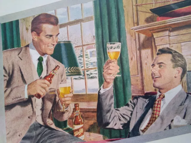 Schlitz Beer Print Ad Original Vtg 1947 WI Businessmen Greyhound Bus Couple USA