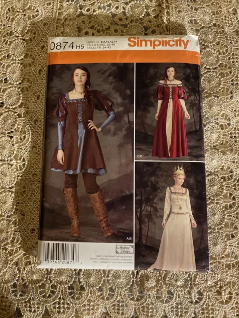 Simplicity 0874 Costume costplay Renaissance medieval Sewing Pattern Size 6-14