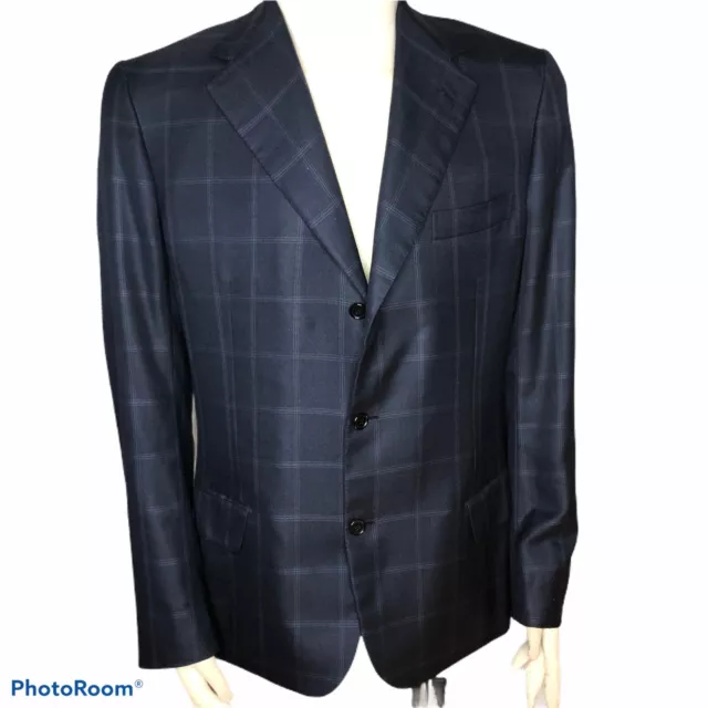 Brioni Nomentano Men's L Blue Check Windowpane Wool Silk Sport Coat Blazer Italy