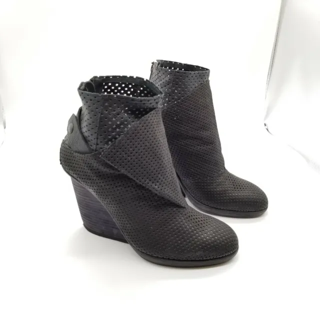 LD Tuttle Layered Wedge Ankle Booties Perforated Leather Black 39 US 9